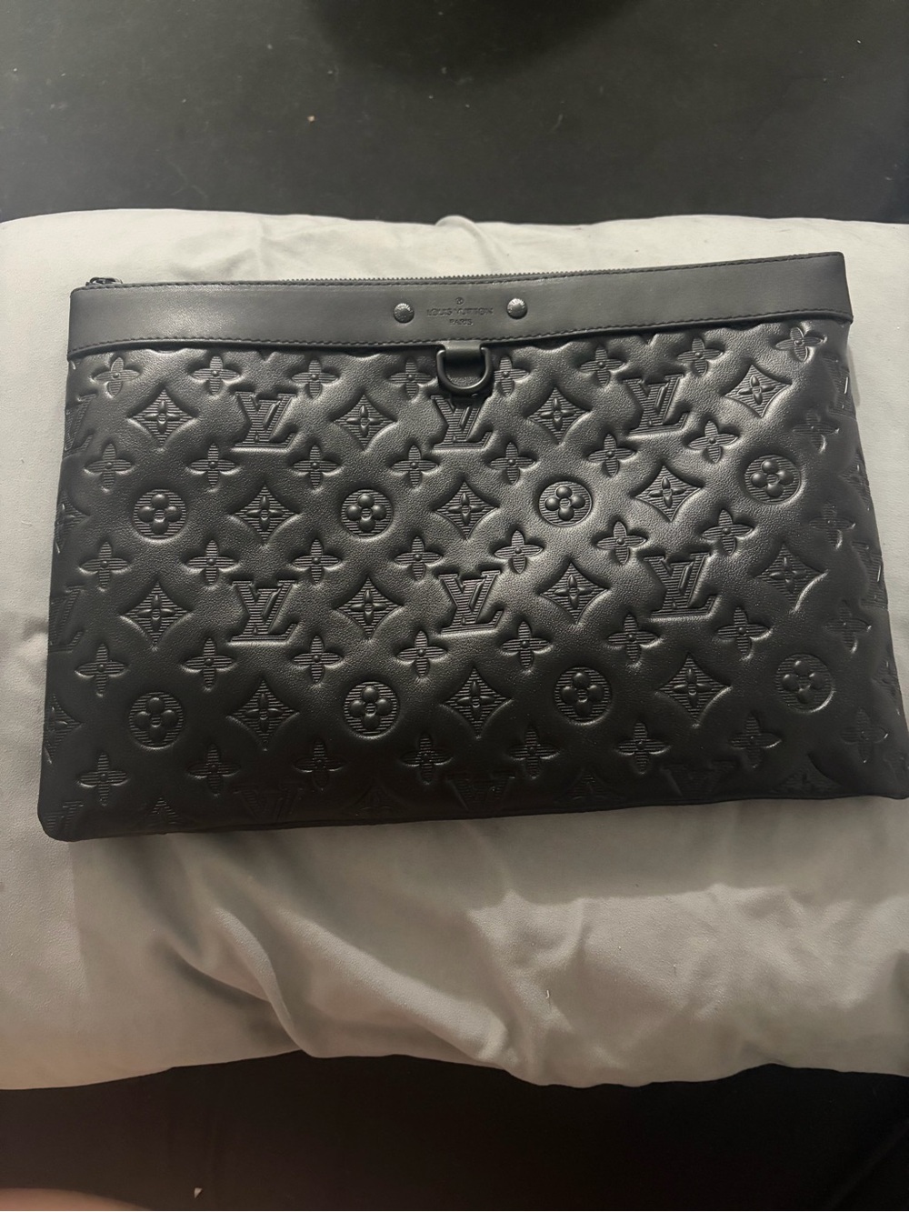 Louis Vuitton Black Monogram Embossed Leather Folio Pouch